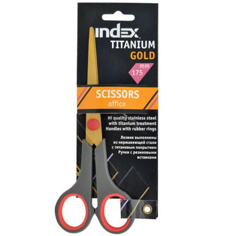 Ножницы INDEX TITANIUM GOLD, 175мм, титановое покрытие, эргономичные ручки с резиновыми вставками, симметричные