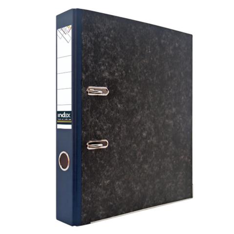 Папка-регистратор INDEX  картон,  А4, 50мм, черный мрамор, синий корешок, с металлическим уголком