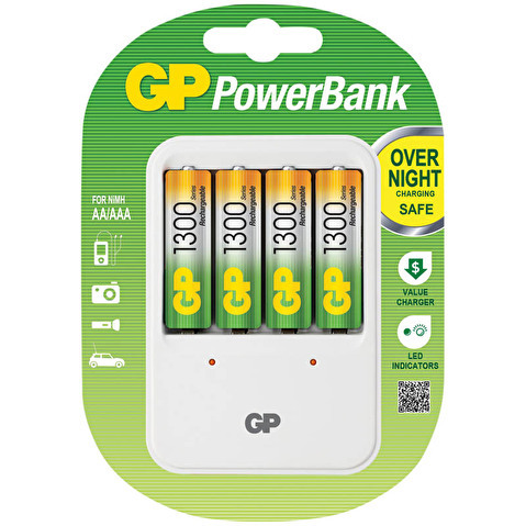 Зарядное устройство GP PowerBank PB420GS130-2CR4 для AA/AAA NiMH + 4 аккумулятора AA, 1300mAh