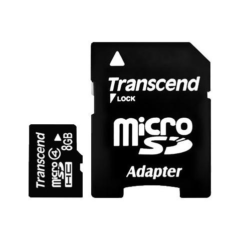 Карта памяти microSDHC   8Gb TRANSCEND, Class 4 + адаптер (TS8GUSDHC4)