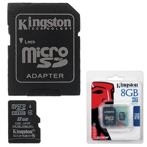 Карта памяти microSDHC   8Gb KINGSTON, Class 4 + адаптер (SDC4/8Gb)