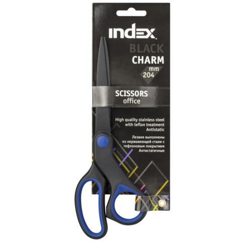 Ножницы INDEX BLACK CHARM, 204мм, тефлоновое покрытие, эргономичные ручки с резиновыми вставками, асимметричные