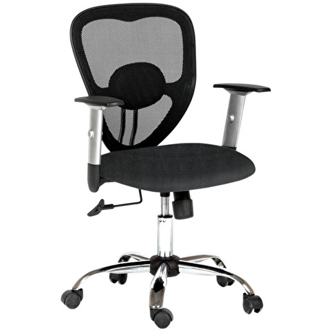 Кресло офисное CHAIRMAN 451, Т-образные подлокотники, крестовина хром, спинка сетка черная, сиденье ткань черная (TW-01/TW-11)