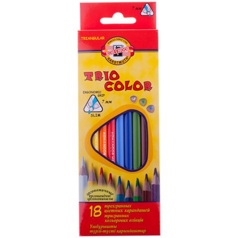 Набор цветных карандашей KOH-I-NOOR TRIOCOLOR, 18цв, трехгранный корпус, европодвес