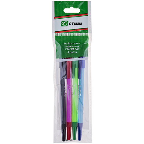 Шариковые ручки в наборе СТАММ РШ07, 4 цвета, флюоресцентные, 4шт/уп