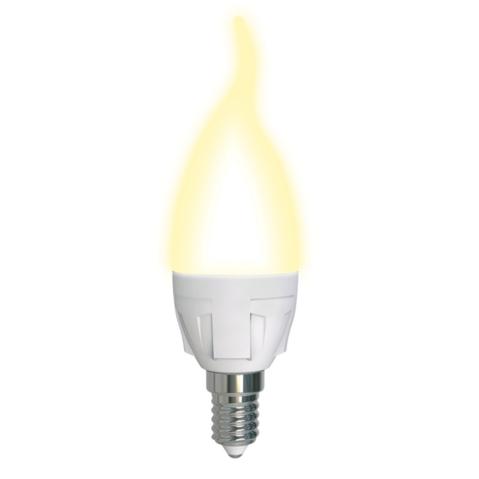 Лампа светодиодная UNIEL Яркая,  7Вт, цоколь E14, свеча на ветру, матовая, теплый свет 3000K, 30000ч