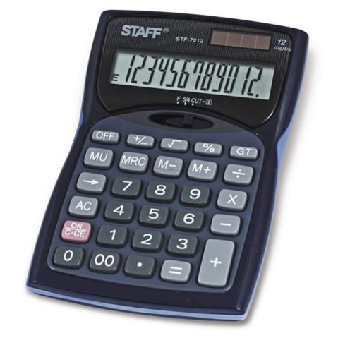 Калькулятор настольный 12 разр. STAFF STF-7212 двойное питание,  метал. корп., 150х100мм