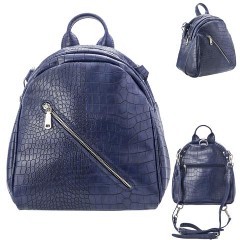 Рюкзак-мини ACTION, молодежный, размер 26х26х15 см, иск.кожа, синий, цвет фурнитуры-серебристый