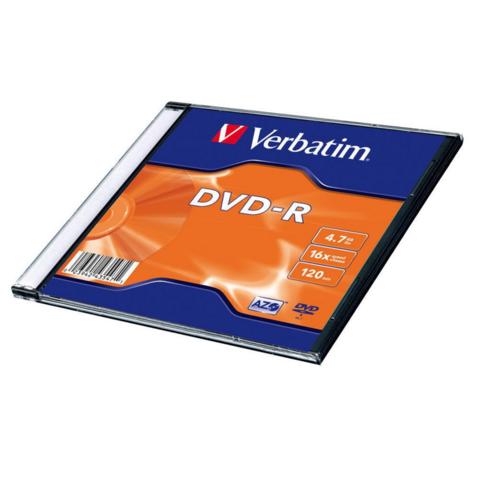 Записываемый DVD-диск DVD-R VERBATIM 4.7ГБ, 16x, 20шт/уп, Slim Case, (43547)