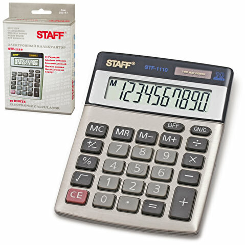 Калькулятор настольный 10 разр. STAFF STF-1110 двойное питание, метал. корп., 140х105мм