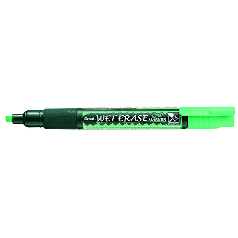 Маркер для стекол PENTEL SMW26-D Wet Erase Marker, на меловой основе, наконечник двусторонний, круглый/скошенный, 2/4мм, зеленый
