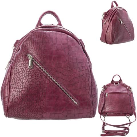 Рюкзак-мини ACTION, молодежный, размер 26х26х15 см, иск.кожа, бордовый, цвет фурнитуры-серебристый