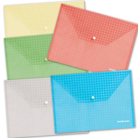 Папка-конверт на кнопке ERICH KRAUSE Envelope Folder, прозрачный пластик 0.14мм,  А4, ассорти 4 цвета