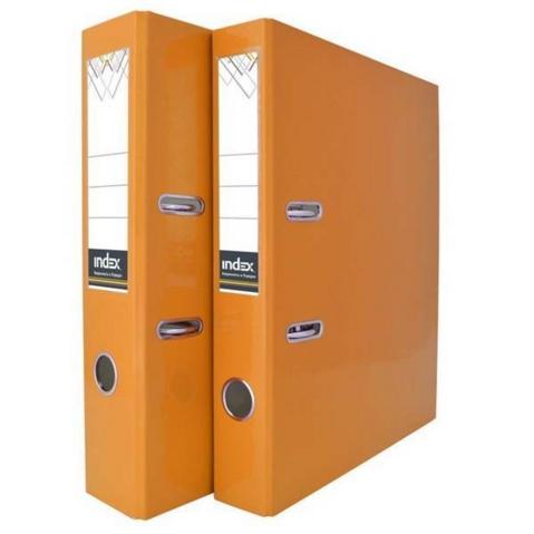 Папка-регистратор INDEX  картон ламинированный,  А4,  80мм, неоновая оранжевая, без металлического уголка
