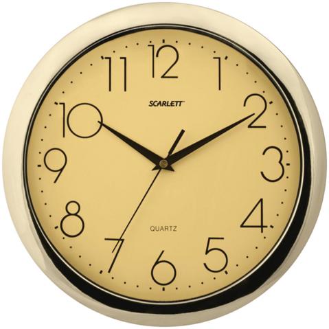 Офисные часы настенные SCARLETT SC-45C кругые, 28.8х28.8х3.см, желтые, золотистая рамка