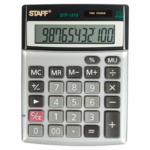 Калькулятор настольный 12 разр. STAFF STF-1212, двойное питание, метал. корп., 140х105мм