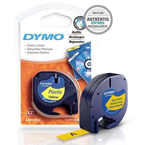 Лента для этикет-принтеров DYMO Letra Tag, 12мм х 4м, черный/желтый, пластик (S0721620/91202)