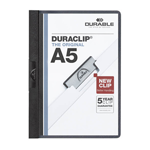 Папка с клипом DURABLE Duraclip plus 2217-01, А5, пластик, до 30 листов, черная