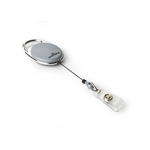 Серый держатель для бейджа с рулеткой и клипом, DURABLE 8324-10, 10шт/уп