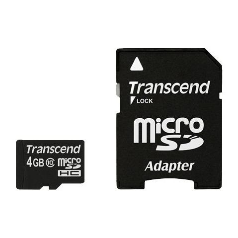 Карта памяти microSDHC   4Gb TRANSCEND, Class 10 + адаптер (TS4GUSDHC10)