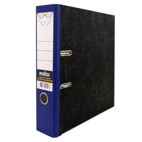 Папка-регистратор INDEX  картон,  А4, 80мм, черный мрамор, синий корешок, с металлическим уголком