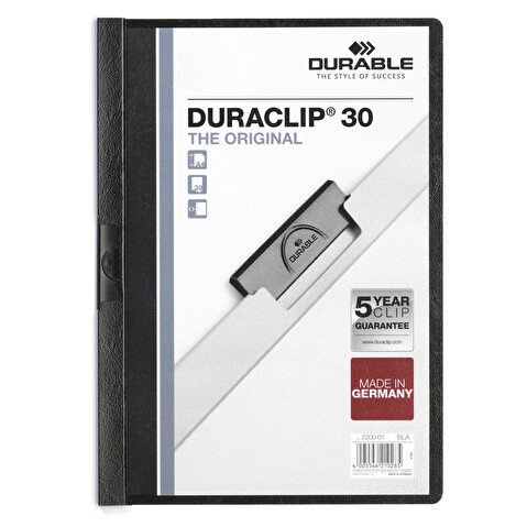 Папка с клипом DURABLE Duraclip 2200-01, А4, пластик, до 30 листов, черная