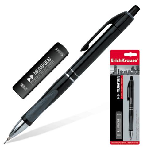 Набор: карандаш механический ERICH KRAUSE MEGAPOLIS concept, корпус черный + грифели 0.5мм, блистер