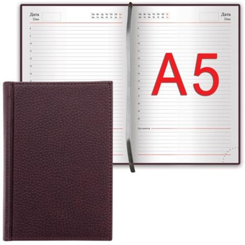 Ежедневник недатированный BRAUBERG Favorite А5, 148х218мм, обложка фактурная кожа, 160л, бордовый