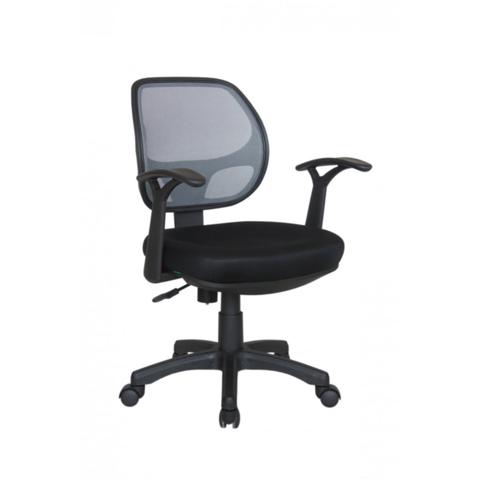 Кресло офисное RIVA Chair 8063, крестовина пластик, Т-образные подлокотники, спинка акриловая сетка серая, сиденье ткань черная