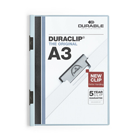 Папка с клипом DURABLE Duraclip 2218-06, А3, пластик, два клипа, до 30 листов, синяя