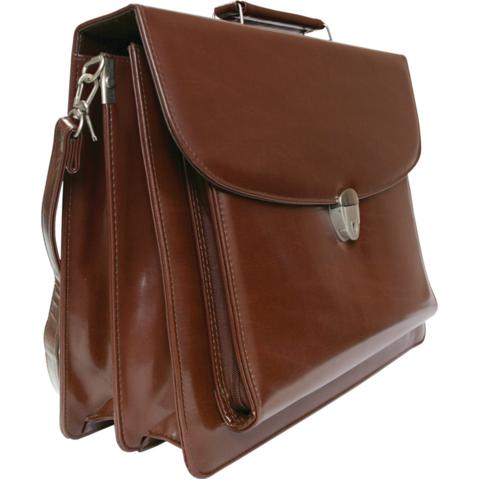 Портфель INDEX IBC421, на замке, с ремешком, 2 отделения, накладной карман на молнии, 420х300мм, кожзам, коричневый