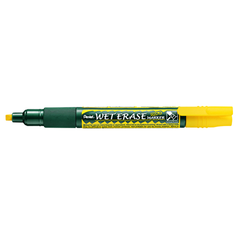 Маркер для стекол PENTEL SMW26-G Wet Erase Marker, на меловой основе, наконечник двусторонний, круглый/скошенный, 2/4мм, желтый