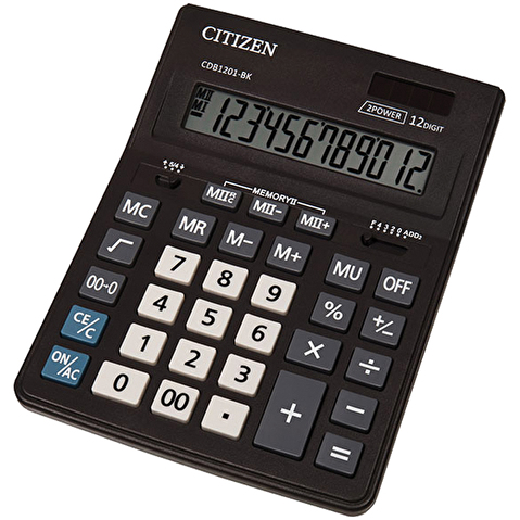 Калькулятор настольный 12 разр. CITIZEN Business Line CDB1201BK, итоговое суммирование, расчет наценки, двойная память, двойное питание, клавиша 00, 155х205х28мм