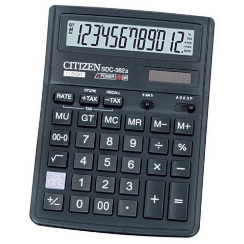Калькулятор настольный 12 разр. CITIZEN SDC-382 двойное питание, 190х136х39мм