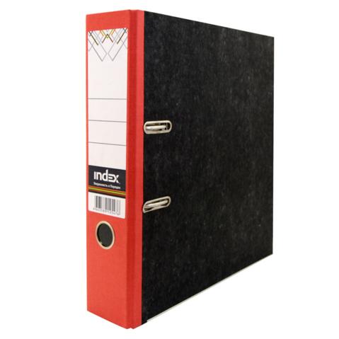 Папка-регистратор INDEX  картон,  А4, 80мм, черный мрамор, красный корешок, с металлическим уголком