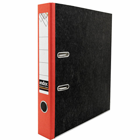 Папка-регистратор INDEX  картон,  А4,  50мм, черный мрамор, корешок красный, с металлическим уголком