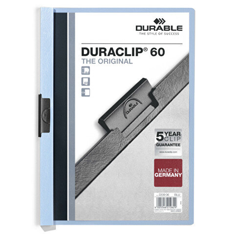 Папка с клипом DURABLE Duraclip 2209-06, А4, пластик, до 60 листов, синяя