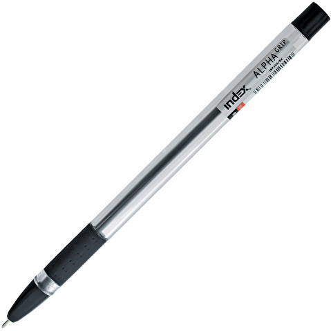 Ручка шариковая INDEX Alpha Grip, резиновый упор, 0.7мм, корпус прозрачный, черная