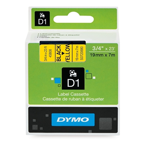 Лента для этикет-принтеров DYMO D1 для Pocket/3500/LM100/LM150/LP350/LM210D, 19мм х 7м, черный/жёлтый, пластик (S0720880/45803)