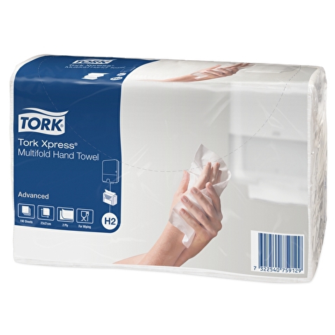 Полотенце бумажное листовое TORK Xpress Advanced H2 System Z-сложение, 2-слойное,190л/уп, белое, 20шт/уп  (471105/471117)