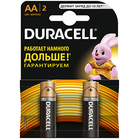 Батарейка DURACELL AA/LR6/MN1500, 1.5V, Basic, алкалиновая,  2шт/уп