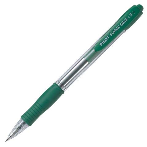 Ручка шариковая автоматическая PILOT SUPERGRIP BPGP-10R-F-G, резиновый упор, 0.35/0.7мм, зеленая