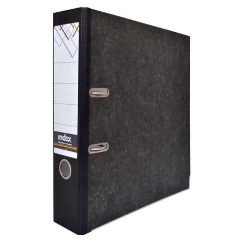 Папка-регистратор INDEX  картон,  А4, 80мм, черный мрамор, черный корешок, с металлическим уголком