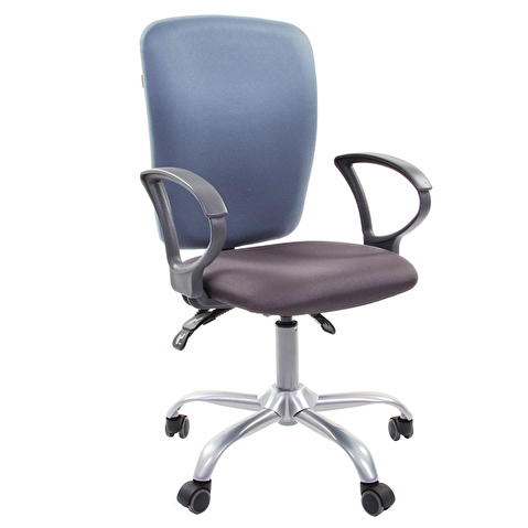 Кресло офисное CHAIRMAN 9801, крестовина серебро, D-образные подлокотники, спинка ткань синяя, сиденье ткань серая (15-41/15-13)