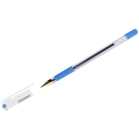 Ручка шариковая MUNHWA MC Gold BMC-12, 0.3/0.5 мм, резиновый упор, прозрачный корпус, голубая