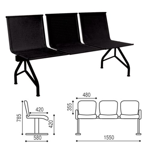 Кресло многоместное для посетителей трехсекционное СТИЛЛ, 1555х580х785мм, черное