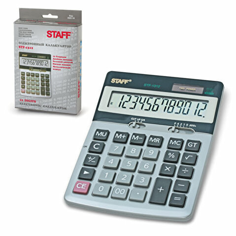 Калькулятор настольный 12 разр. STAFF STF-1312 двойное питание, 170х125мм