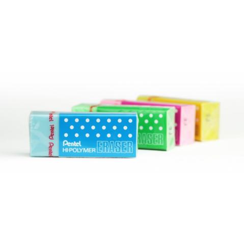 Ластик PENTEL ZEH-05CM Hi-Polymer Eraser, 43х17.5х11.5 мм, бокс 48 шт. (4 цвета по 12 шт.: розовый, голубой, салатовый, желтый)