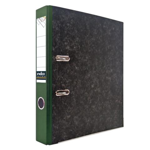 Папка-регистратор INDEX  картон,  А4,  50мм, черный мрамор, корешок зеленый, с металлическим уголком