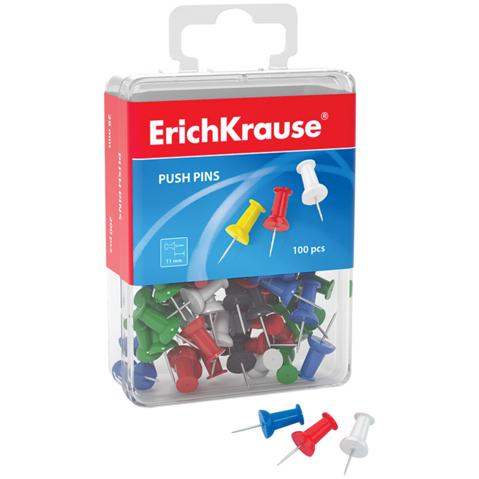 Кнопки-гвоздики силовые ERICH KRAUSE цветные, 100 шт в пластиковой коробке
